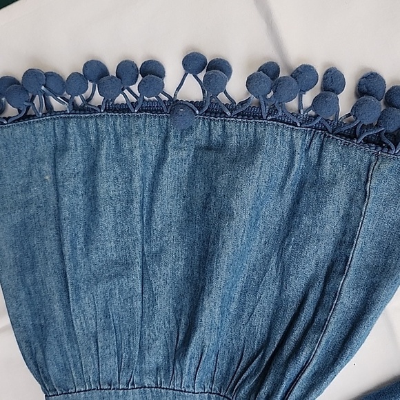 Hester & Orchard Vneck Pom Pom Bell Sleeve‎ Blue Jean Sz. XL Tunic - Picture 7 of 7